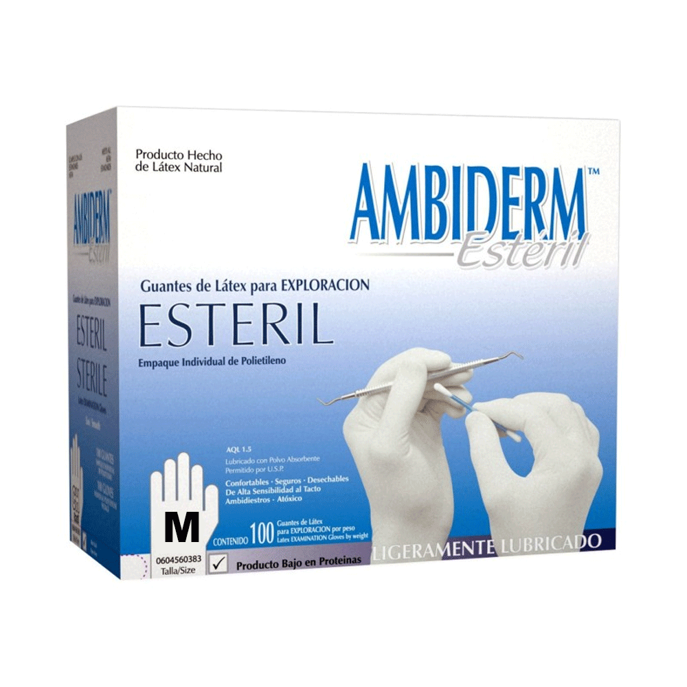 GUANTE AMBIDERM ESTERIL.MED. C/100