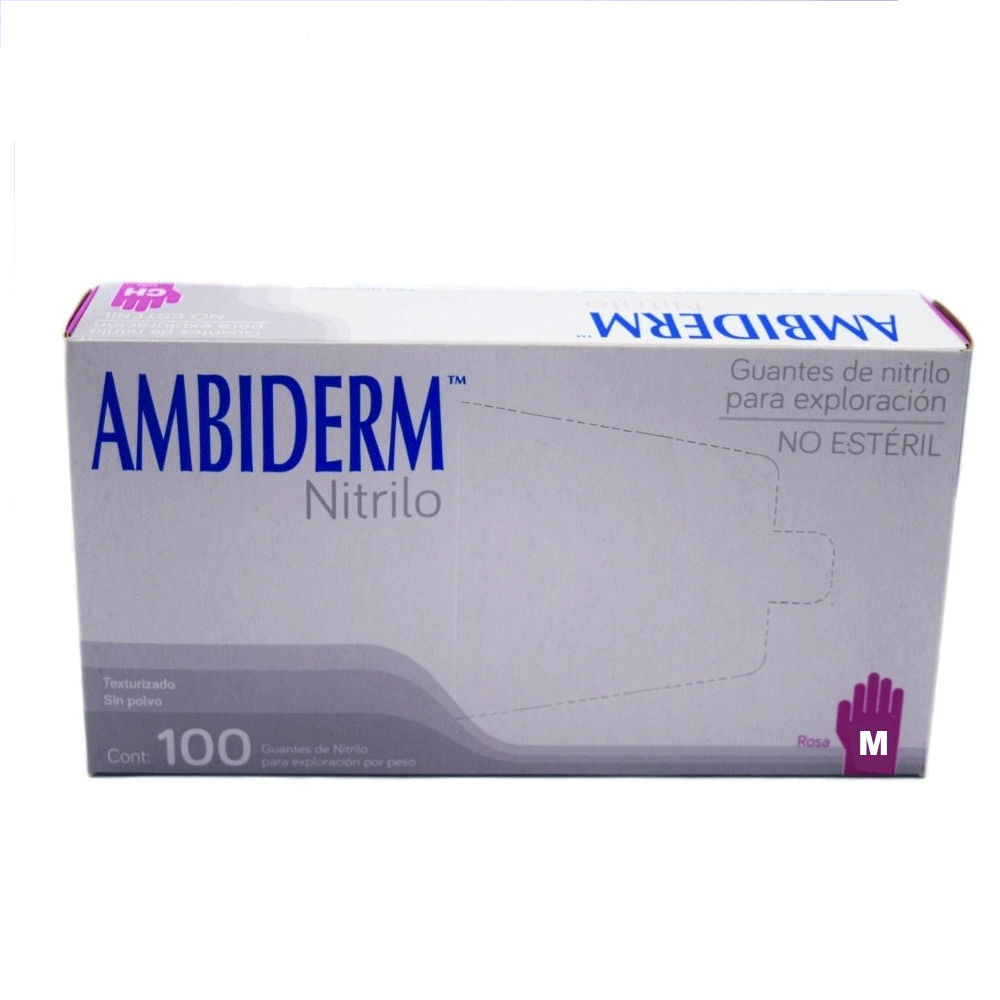 GUANTE AMBIDERM NITRILO ROSA MED.100PZA