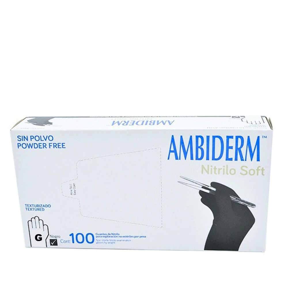 GUANTE AMBIDERM NITRILO NEGRO MED.100PZA